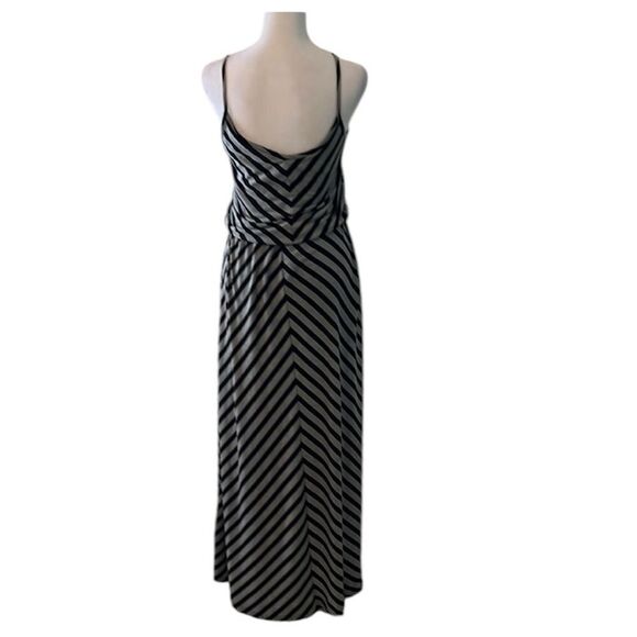 Poof! size small black and grey striped spaghetti strap maxi dress EUC - Picture 3 of 9